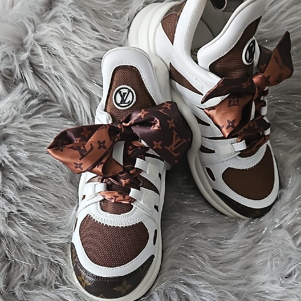 Louis Vuitton White and Brown Sneakers
